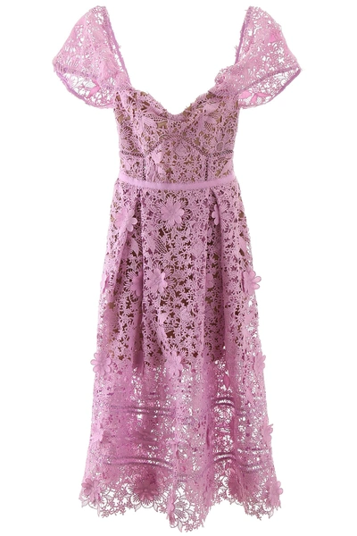 Self-portrait Off-shoulder Midi Lace Dress In Pink