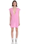 RICK OWENS DYLAN T DRESS IN ROSE-PINK COTTON,11324152