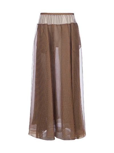 Fendi Vichy Print Silk Organza Maxi Skirt In Ebony