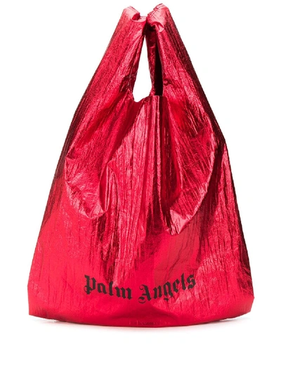 Palm Angels Metallic Nylon Tote Bag In Red