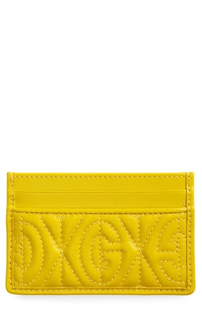 Gucci Gg Rhombus Quilted Leather Card Case In Yellow
