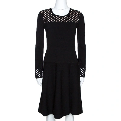 Pre-owned Fendi Black Stretch Knit Laser Cut Detail Flared Dress M