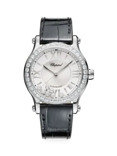 Chopard Happy Sport Automatic 36mm Stainless Steel, Alligator And Diamond Watch In Silver