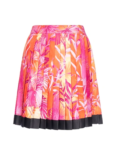 Versace Jungle Print Pleated Miniskirt In Fuxia Arancio