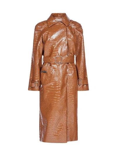 Saks Potts Caliente Crocodile-effect Faux-leather Coat In Brown