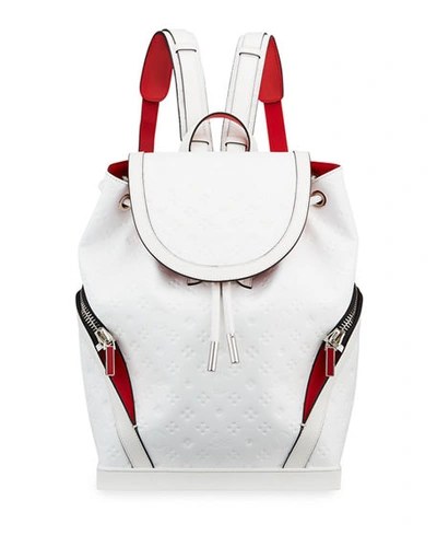 Christian Louboutin Men's Explorafunk Embossed Calf Leather Backpack In White