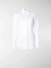 Thom Browne Lace-up Back Long Sleeve Button Down Point Collar Shirt In Solid Poplin In White