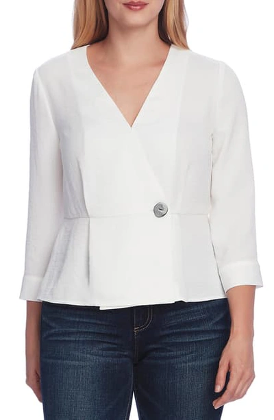 Vince Camuto Rumple Twill Peplum Wrap Blouse In New Ivory