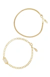 ETTIKA SET OF 2 MOTHER-OF-PEARL AND CHAIN ANKLETS,AK1072.MOP.G