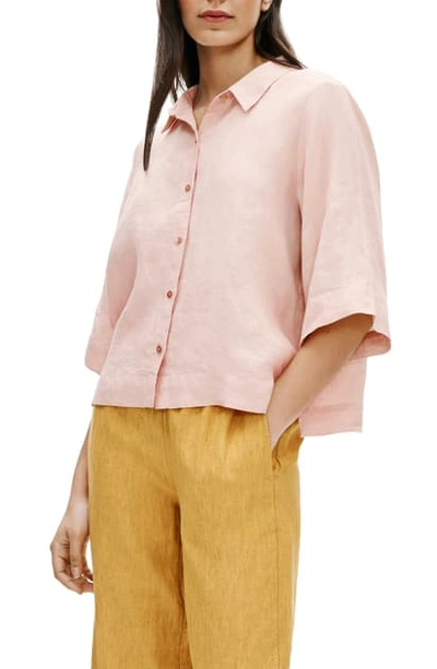 Eileen Fisher Women's Classic Flare-sleeve Linen Shirt In Powder