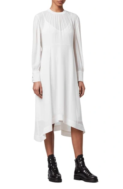 Allsaints Fayre Long Sleeve Midi Dress In Chalk White