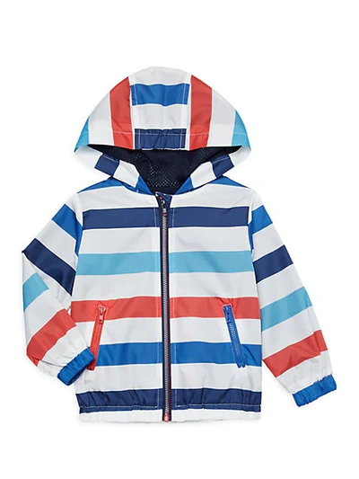 Andy & Evan Kids' Stripe Water Resistant Hooded Rain Jacket In Blue Red