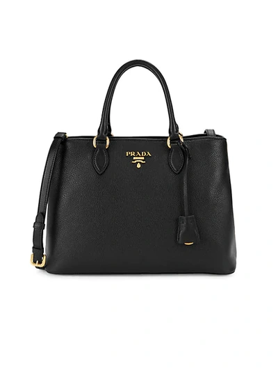 Prada Phenix Pebbled Leather Satchel In Black