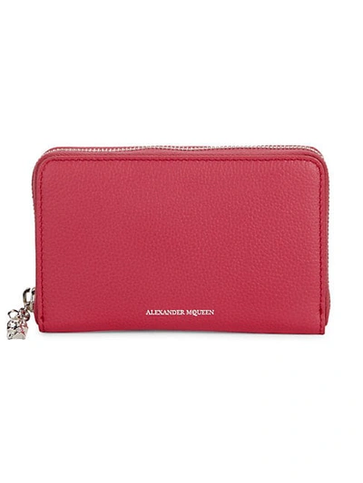 Alexander Mcqueen Pebbled Leather Zip-around Wallet In Pink
