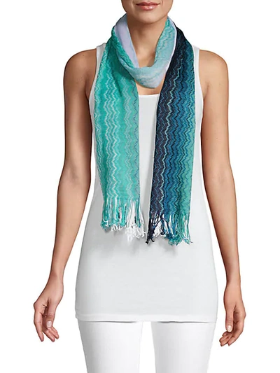 Missoni Long Fringed Cotton Scarf In Blue