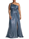 Rene Ruiz Collection Plus Embellished One-shoulder Gown In Slate Blue