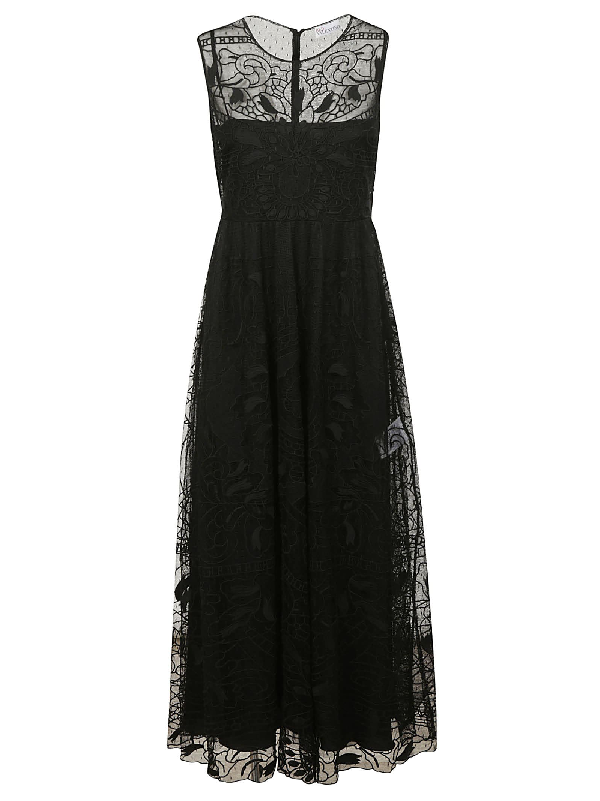 Red Valentino Sleeveless Lace Floral Dress In Black | ModeSens