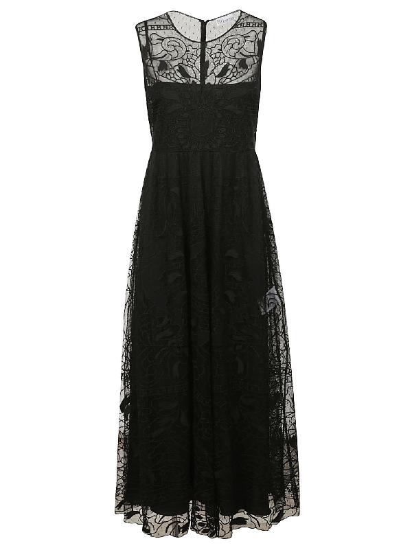 Red Valentino Sleeveless Lace Floral Dress In Black ModeSens
