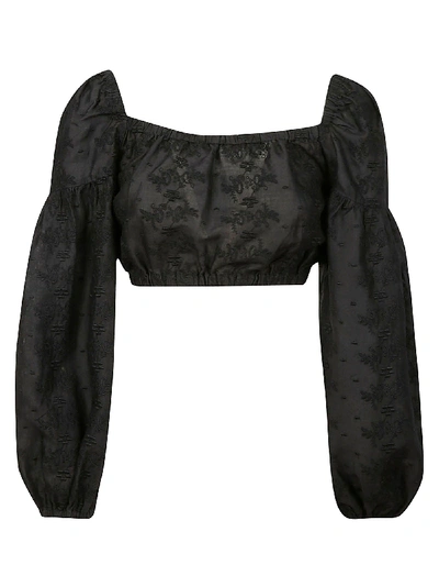 Les Coyotes De Paris Embellished Balloon-sleeved Cropped Top In Black