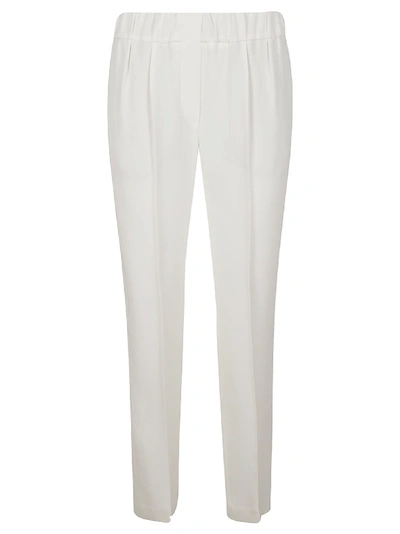 Brunello Cucinelli Silk Crepe Pull On Pant In White