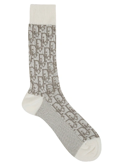Dior Logo Motif Socks In White/grey