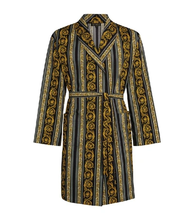 Versace Baroque-print Cotton Robe In Black