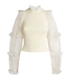 ALEXANDER MCQUEEN ALEXANDER MCQUEEN LACE SLEEVE KNIT TOP,15292425