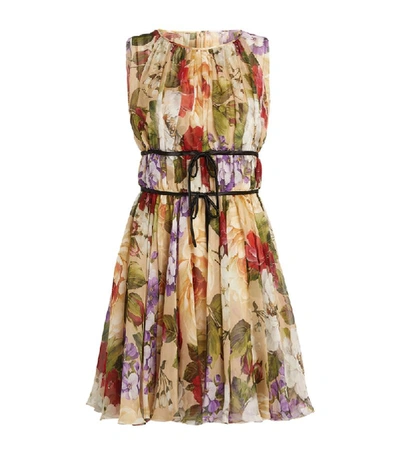 Dolce & Gabbana Short Sleeveless Floral-print Chiffon Dress In Beige