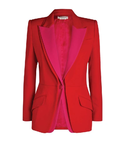 Alexander Mcqueen Double Lapel Light Wool Silk Jacket In Lust Red/orchid Pink