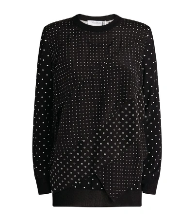 Max Mara Polka-dot Ruffle Sweater In Black
