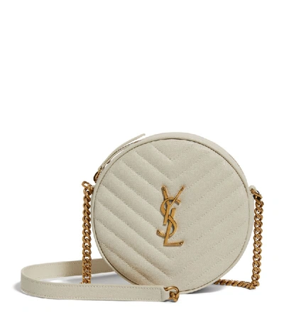 Saint Laurent Vinyle Matelassé Round Camera Bag In White