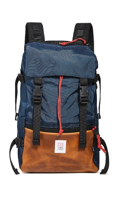 Topo Designs Rover Pack In Navy/brown Leather