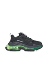 Balenciaga Triple S Clear Sole Logo-embroidered Leather, Nubuck And Mesh Sneakers In Black Yellow Fluo