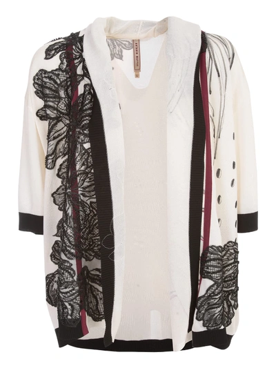 Antonio Marras Cardigan Hand Painted W/swarovsky And Lace In Unica