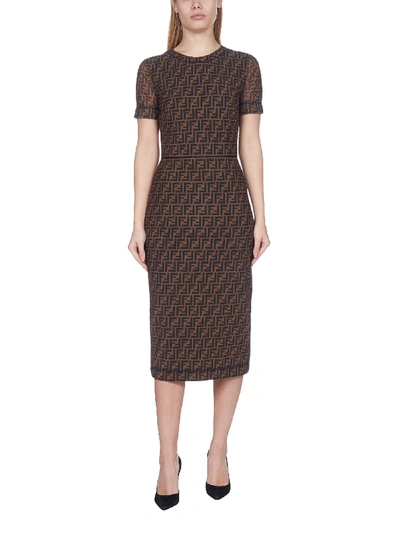 Fendi Micro Mesh Dress In Tobacco