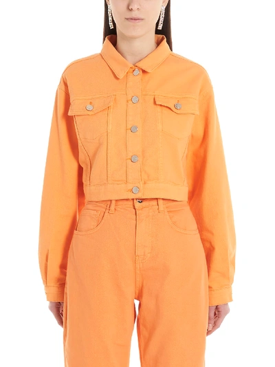 Ireneisgood Cropped Cotton Denim Jacket In Orange