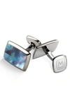 M-clipr Stainless Steel Cuff Links In Stainless Steel/ Pearl