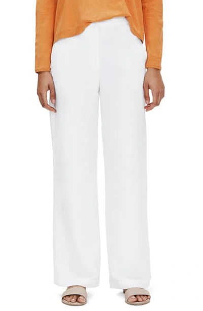 Eileen Fisher Plus Size Slub Straight-leg Full Length Pants In White