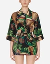 DOLCE & GABBANA SHORT SHIRT IN CRÊPE DE CHINE WITH DRUM PRINT AND BOW