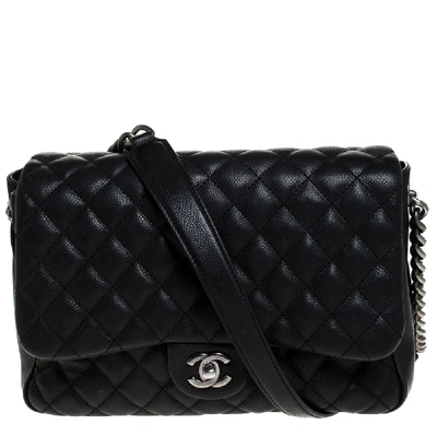 Pre-owned Chanel Black Quilted Caviar Leather Flap Bag