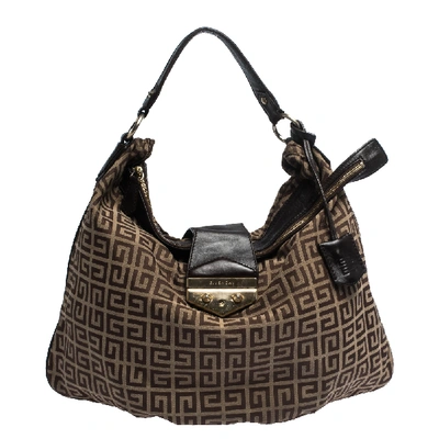 Pre-owned Givenchy Brown Monogram Canvas And Leather Flap Hobo