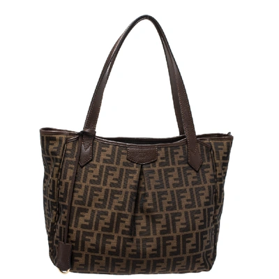 Pre-owned Fendi Tobacco Zucca Canvas And Leather Tote In Brown