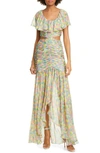 AMUR AMORE FLORAL RUFFLE CUTOUT SILK MAXI DRESS,5812240