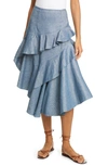 AMUR WINSLOW ASYMMETRICAL TIERED CHAMBRAY SKIRT,5832245