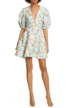 AMUR AVIAN FLORAL PUFF SLEEVE LINEN & SILK MINIDRESS,5812241