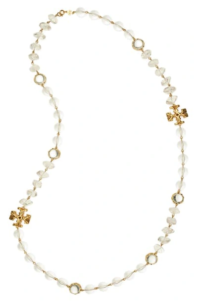 Tory Burch Clear Bead & Goldtone Logo Station Long Necklace