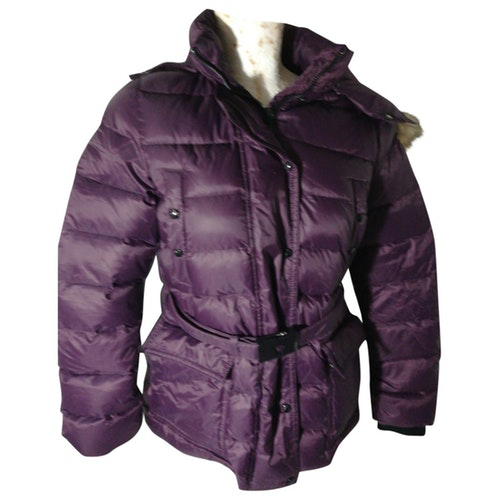 Pre-Owned Moncler Fur Hood Purple Coat | ModeSens