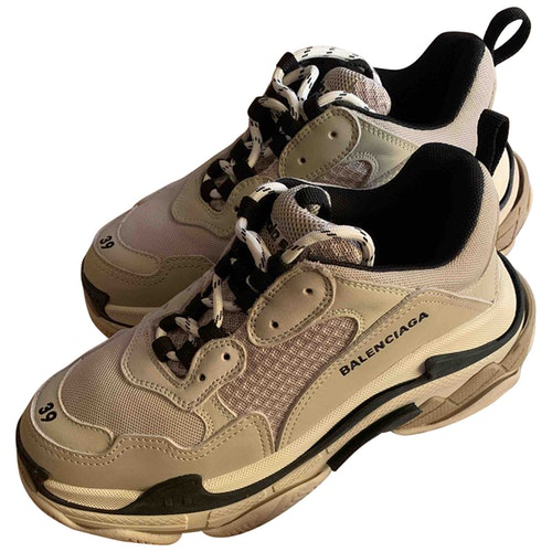 Pre-Owned Balenciaga Triple S Beige Cloth Trainers | ModeSens