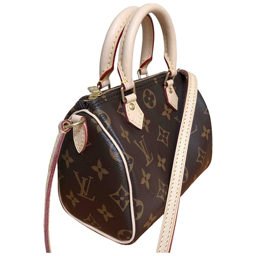 Pre-Owned Louis Vuitton Nano Speedy / Mini Hl Brown Cloth Handbag | ModeSens