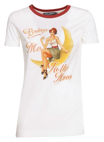 Dolce & Gabbana Short-sleeved Jersey T-shirt With Bring Me To The Moon Print In White
